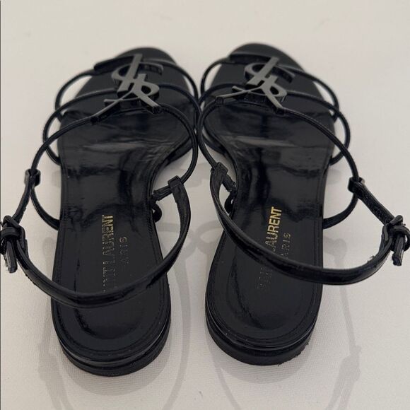 Saint Laurent Cassandra YSL Logo Black Patent Leather Sandals Size EU 38 US 8 - Picture 5 of 9